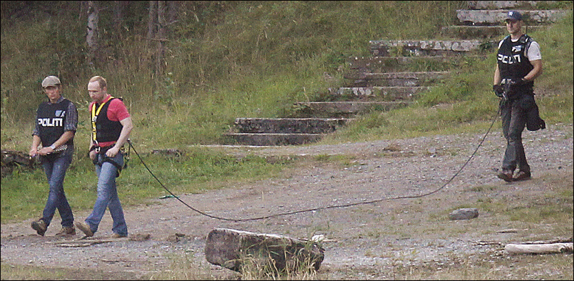 Just a pic of Norwegian killer Breivik back at the crime scene at Utoya